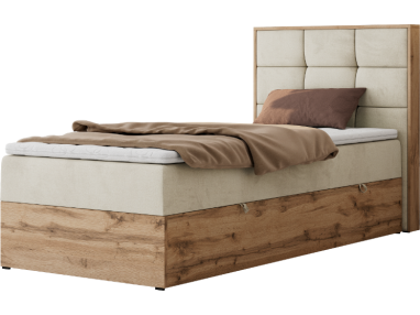 Łóżko kontynentalne - ALBERO 1 90x200 - H4 - beżowy, welwet - strona prawa - topper Visco