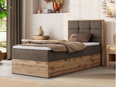 Łóżko kontynentalne - ALBERO 1 90x200 - H4 - brązowy, welwet - strona prawa - topper Visco