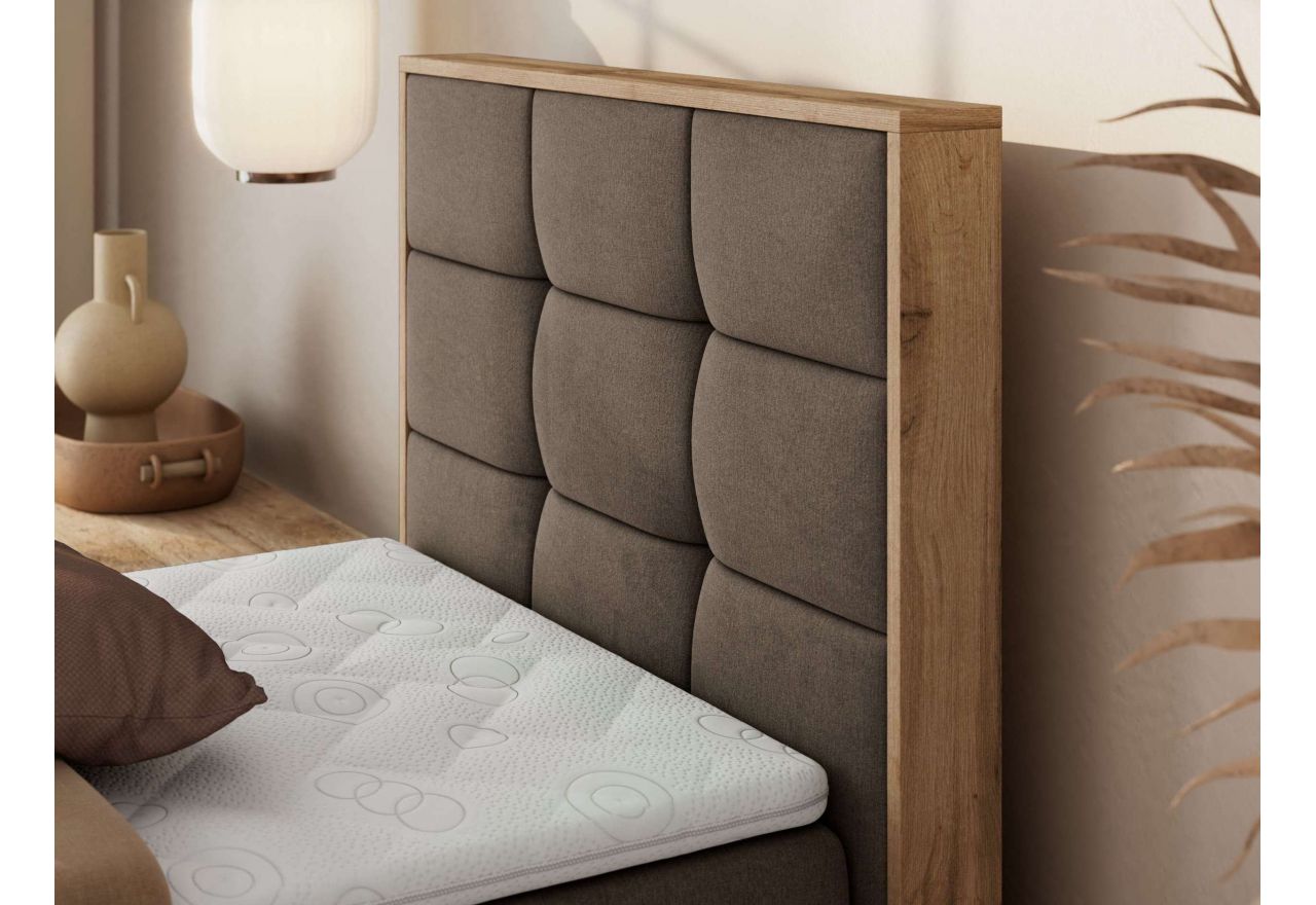 Łóżko kontynentalne - ALBERO 1 90x200 - H4 - brązowy, welwet - strona prawa - topper Visco