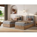 Łóżko kontynentalne - ALBERO 1 90x200 - H4 - jasnoszary, welwet - strona prawa - topper Visco