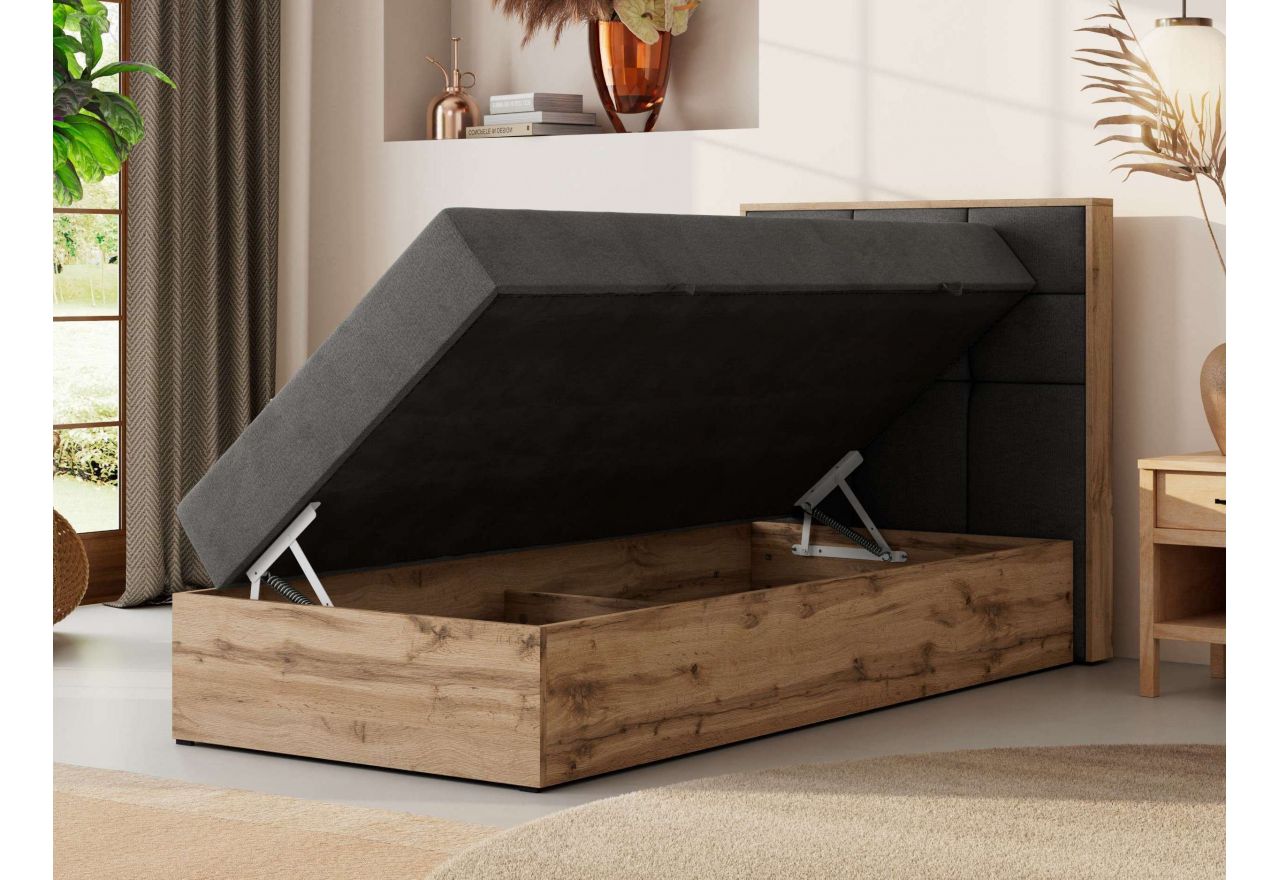 Łóżko kontynentalne - ALBERO 1 90x200 - H4 - ciemnoszary, welwet - strona prawa - topper Visco