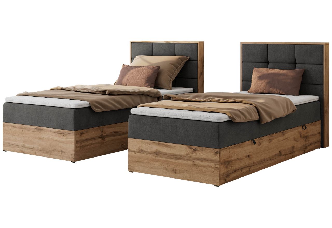 Łóżko kontynentalne - ALBERO 1 90x200 - H4 - ciemnoszary, welwet - strona prawa - topper Visco