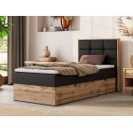 Łóżko kontynentalne - ALBERO 1 90x200 - H4 - czarny, ekoskóra - strona prawa - topper Visco