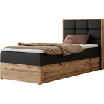 Łóżko kontynentalne - ALBERO 1 90x200 - H4 - czarny, ekoskóra - strona prawa - topper Visco