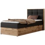 Łóżko kontynentalne - ALBERO 1 90x200 - H4 - czarny, ekoskóra - strona prawa - topper Visco