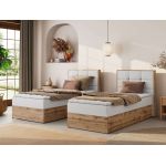 Łóżko kontynentalne - ALBERO 1 90x200 - H4 - biały, ekoskóra - strona prawa - topper Visco