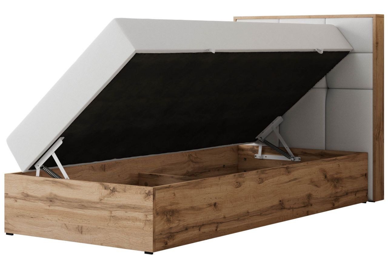 Łóżko kontynentalne - ALBERO 1 90x200 - H4 - biały, ekoskóra - strona prawa - topper Visco