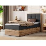 Łóżko kontynentalne - ALBERO 1 90x200 - H4 - ciemnoszary, ekoskóra - strona prawa - topper Visco