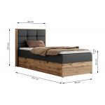 Łóżko kontynentalne - ALBERO 1 90x200 - H4 - ciemnoszary, ekoskóra - strona prawa - topper Visco