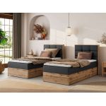 Łóżko kontynentalne - ALBERO 1 90x200 - H4 - ciemnoszary, ekoskóra - strona prawa - topper Visco