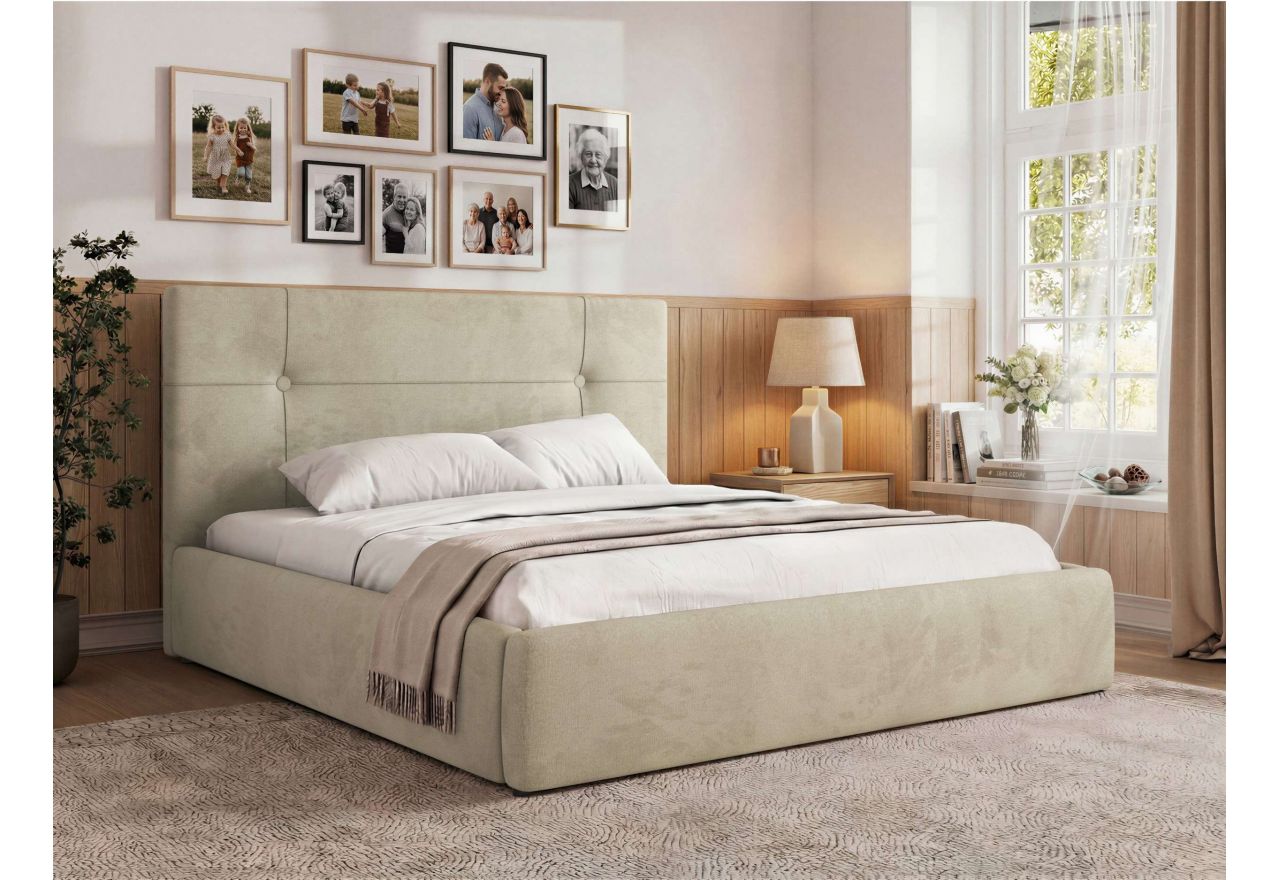 Łóżko tapicerowane CALERIO CLASSIC 200x200 - beżowy, welwet