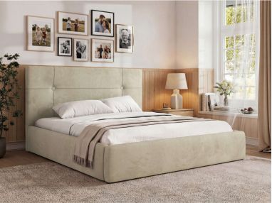 Łóżko tapicerowane CALERIO CLASSIC 160x200 - materac piankowy - beżowy, welwet