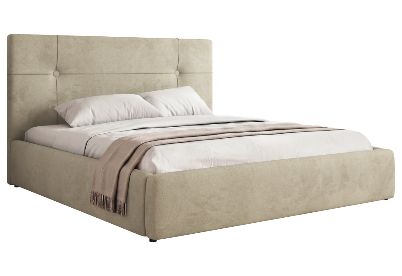 Łóżko tapicerowane CALERIO CLASSIC 140x200 - materac pocket - beżowy, welwet