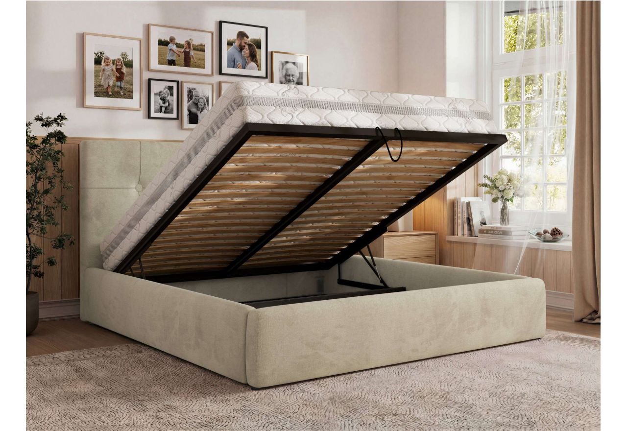 Łóżko tapicerowane CALERIO CLASSIC 180x200 - materac multipocket - beżowy, welwet