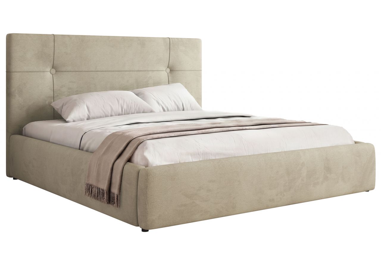 Łóżko tapicerowane CALERIO CLASSIC 180x200 - materac multipocket - beżowy, welwet