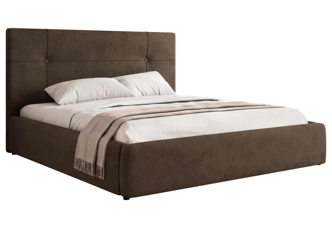 Łóżko tapicerowane CALERIO CLASSIC 160x200 - materac piankowy - brązowy, welwet