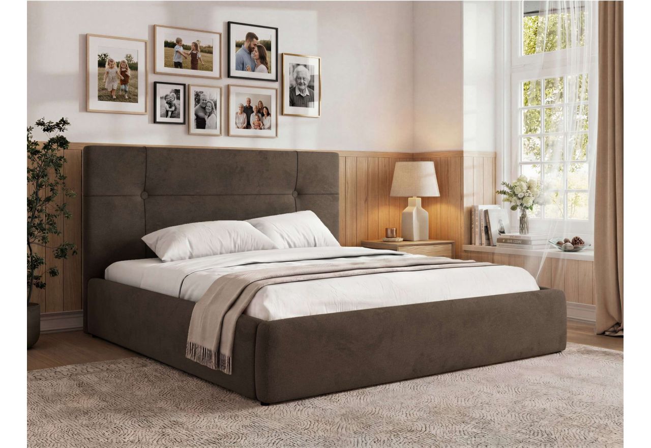 Łóżko tapicerowane CALERIO CLASSIC 180x200 - materac piankowy - brązowy, welwet