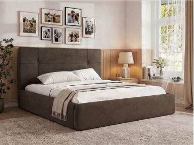 Łóżko tapicerowane CALERIO CLASSIC 160x200 - materac pocket - brązowy, welwet