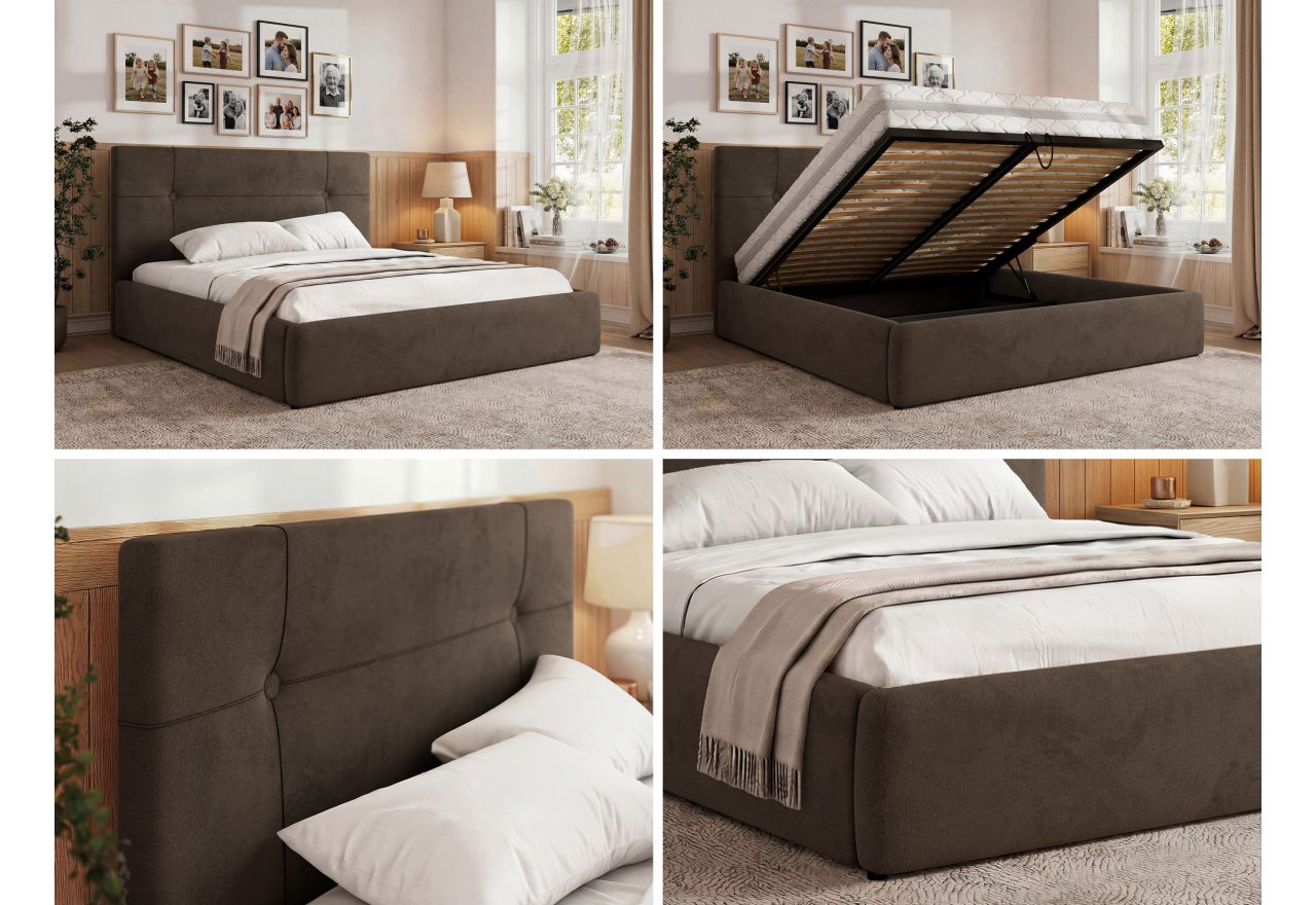 Łóżko tapicerowane CALERIO CLASSIC 160x200 - materac pocket - brązowy, welwet