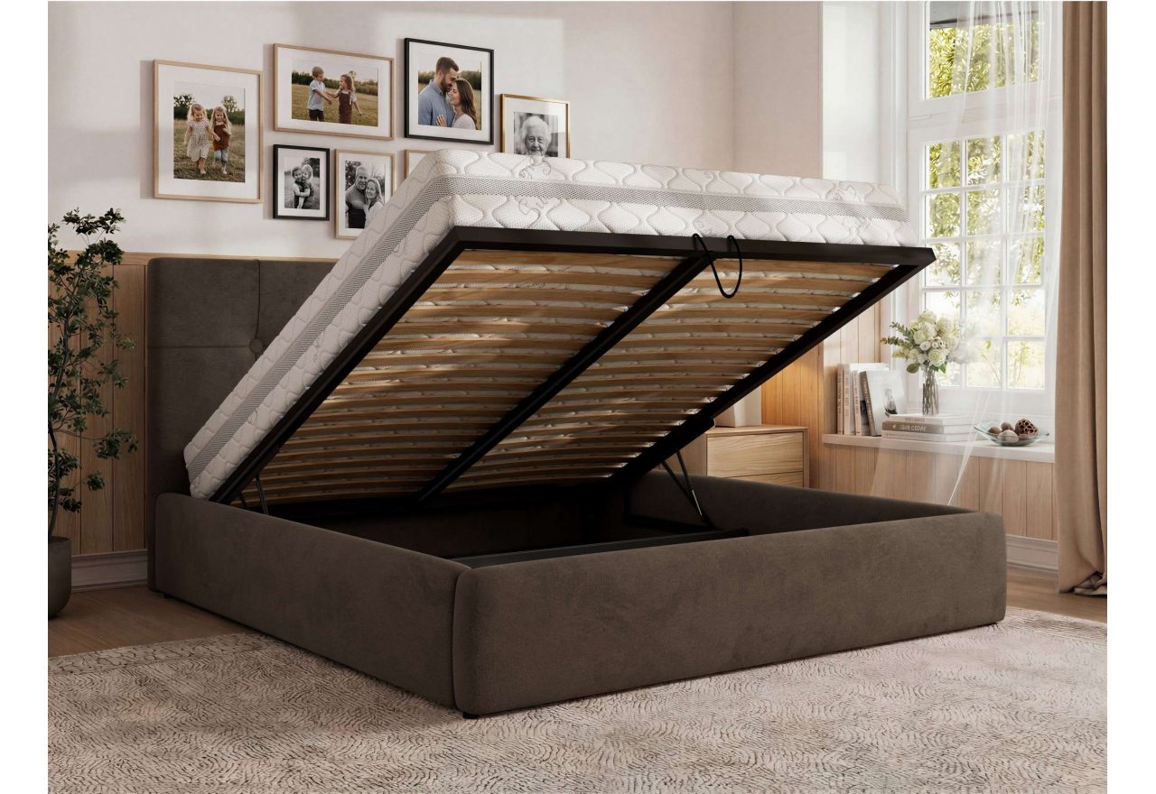 Łóżko tapicerowane CALERIO CLASSIC 180x200 - materac pocket - brązowy, welwet