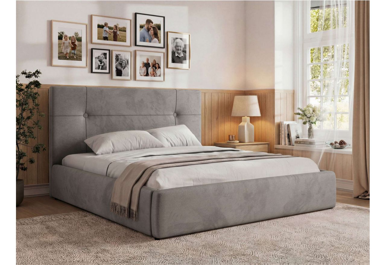 Łóżko tapicerowane CALERIO CLASSIC 180x200 - jasnoszary, welwet