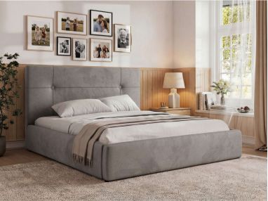 Łóżko tapicerowane CALERIO CLASSIC 140x200 - materac piankowy - jasnoszary, welwet