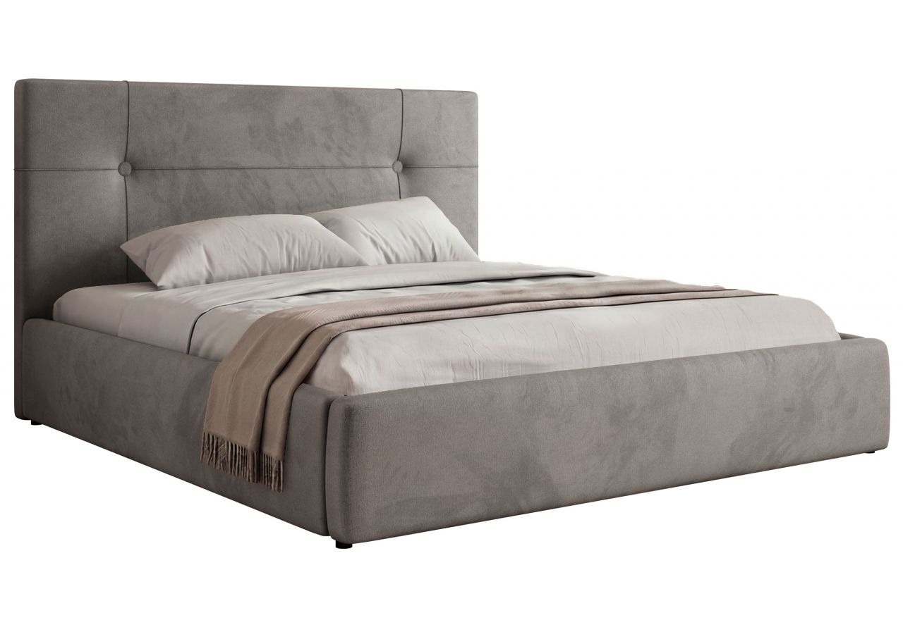 Łóżko tapicerowane CALERIO CLASSIC 160x200 - materac piankowy - jasnoszary, welwet