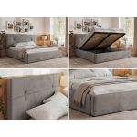 Łóżko tapicerowane CALERIO CLASSIC 180x200 - materac pocket - jasnoszary, welwet