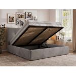Łóżko tapicerowane CALERIO CLASSIC 200x200 - materac pocket - jasnoszary, welwet