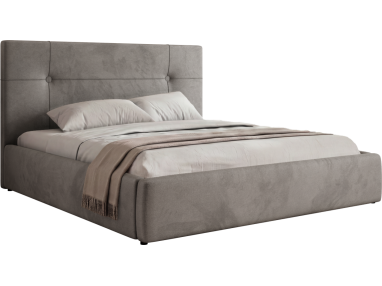Łóżko tapicerowane CALERIO CLASSIC 140x200 - materac multipocket - jasnoszary, welwet