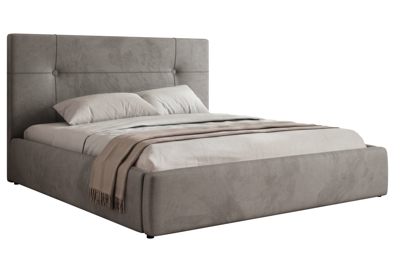 Łóżko tapicerowane CALERIO CLASSIC 160x200 - materac multipocket - jasnoszary, welwet