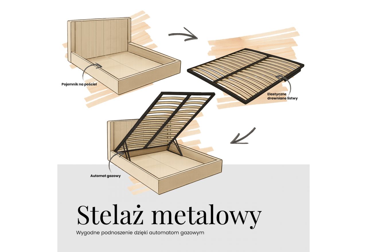 Łóżko tapicerowane CALERIO CLASSIC 180x200 - materac multipocket - jasnoszary, welwet