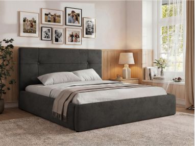 Łóżko tapicerowane CALERIO CLASSIC 140x200 - materac piankowy - ciemnoszary, welwet