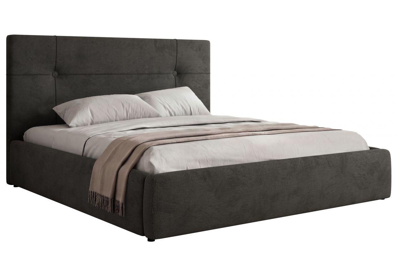 Łóżko tapicerowane CALERIO CLASSIC 180x200 - materac piankowy - ciemnoszary, welwet