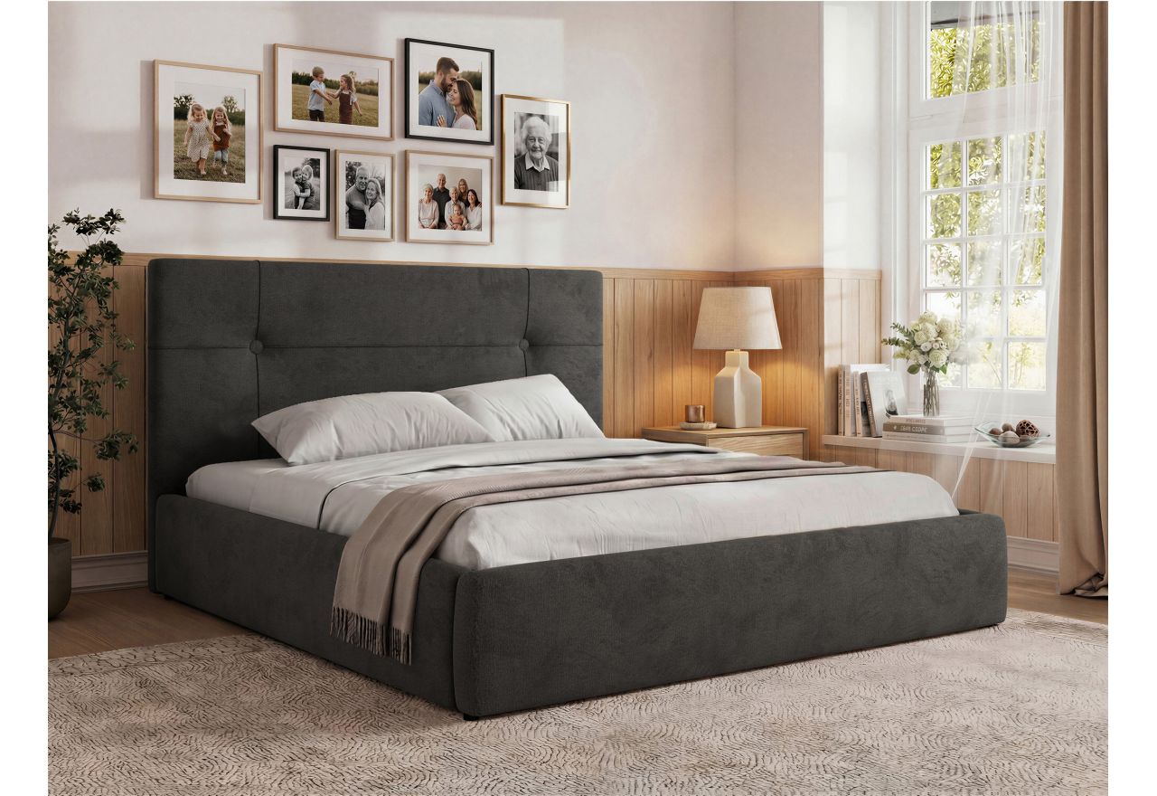 Łóżko tapicerowane CALERIO CLASSIC 160x200 - materac pocket - ciemnoszary, welwet