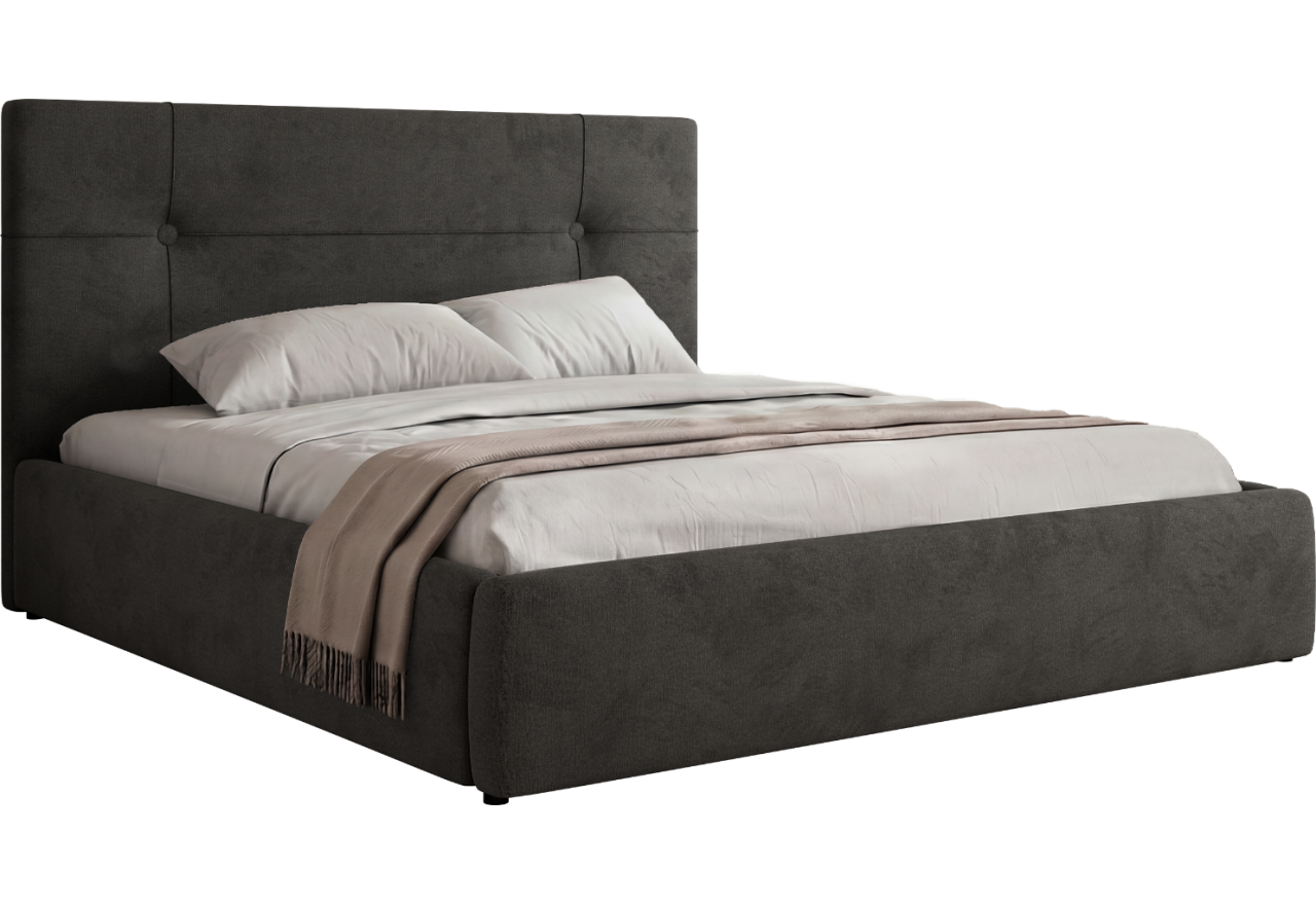 Łóżko tapicerowane CALERIO CLASSIC 160x200 - materac pocket - ciemnoszary, welwet