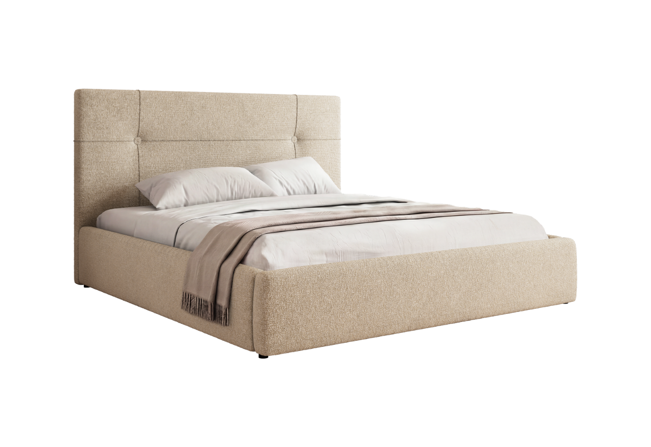 Łóżko tapicerowane CALERIO CLASSIC 160x200 - materac piankowy - kremowy, struktura