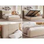 Łóżko tapicerowane CALERIO CLASSIC 140x200 - materac pocket - kremowy, struktura