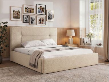 Łóżko tapicerowane CALERIO CLASSIC 200x200 - materac pocket - kremowy, struktura
