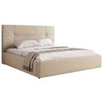 Łóżko tapicerowane CALERIO CLASSIC 200x200 - materac pocket - kremowy, struktura