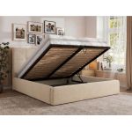 Łóżko tapicerowane CALERIO CLASSIC 140x200 - materac multipocket - kremowy, struktura