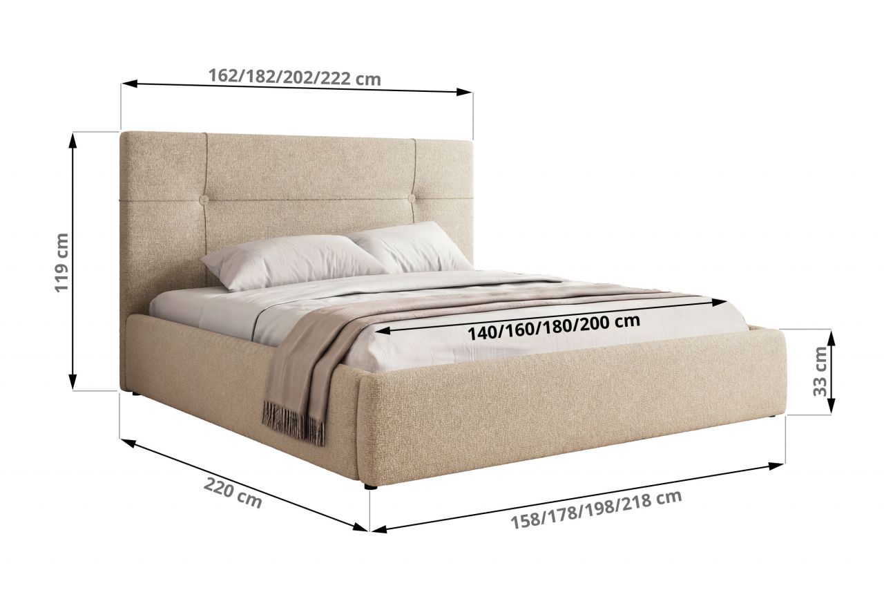 Łóżko tapicerowane CALERIO CLASSIC 180x200 - materac multipocket - kremowy, struktura