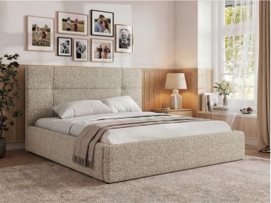 Łóżko tapicerowane CALERIO CLASSIC 160x200 - materac multipocket - beżowy, struktura