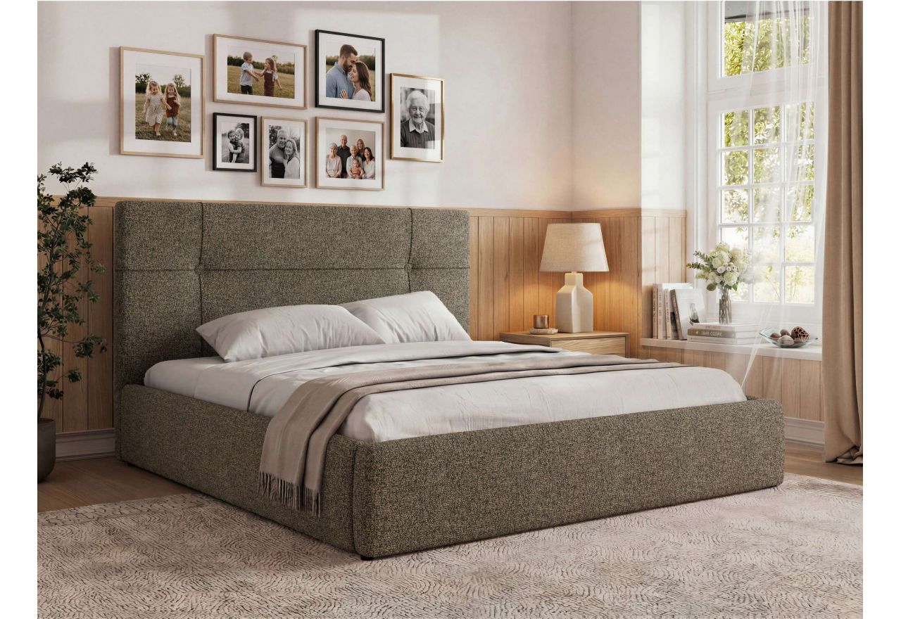 Łóżko tapicerowane CALERIO CLASSIC 160x200 - materac piankowy - szary, struktura