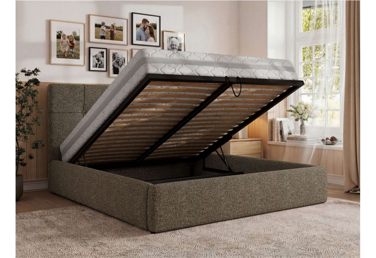 Łóżko tapicerowane CALERIO CLASSIC 160x200 - materac multipocket - szary, struktura