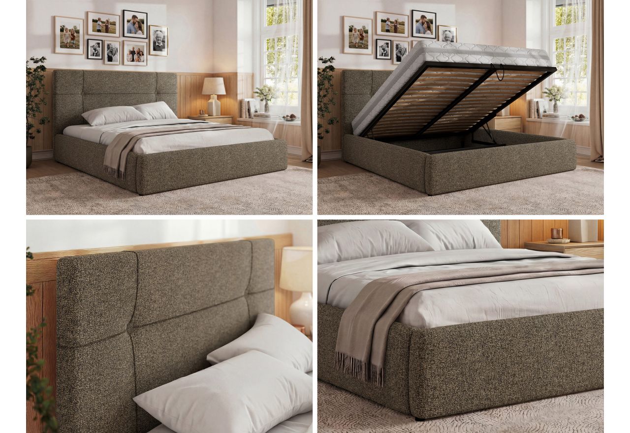 Łóżko tapicerowane CALERIO CLASSIC 160x200 - materac multipocket - szary, struktura