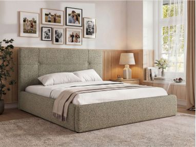 Łóżko tapicerowane CALERIO CLASSIC 140x200 - materac piankowy - ciemnobeżowy, struktura