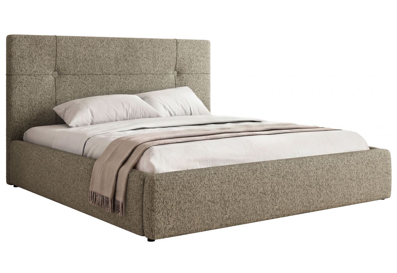 Łóżko tapicerowane CALERIO CLASSIC 160x200 - materac piankowy - ciemnobeżowy, struktura