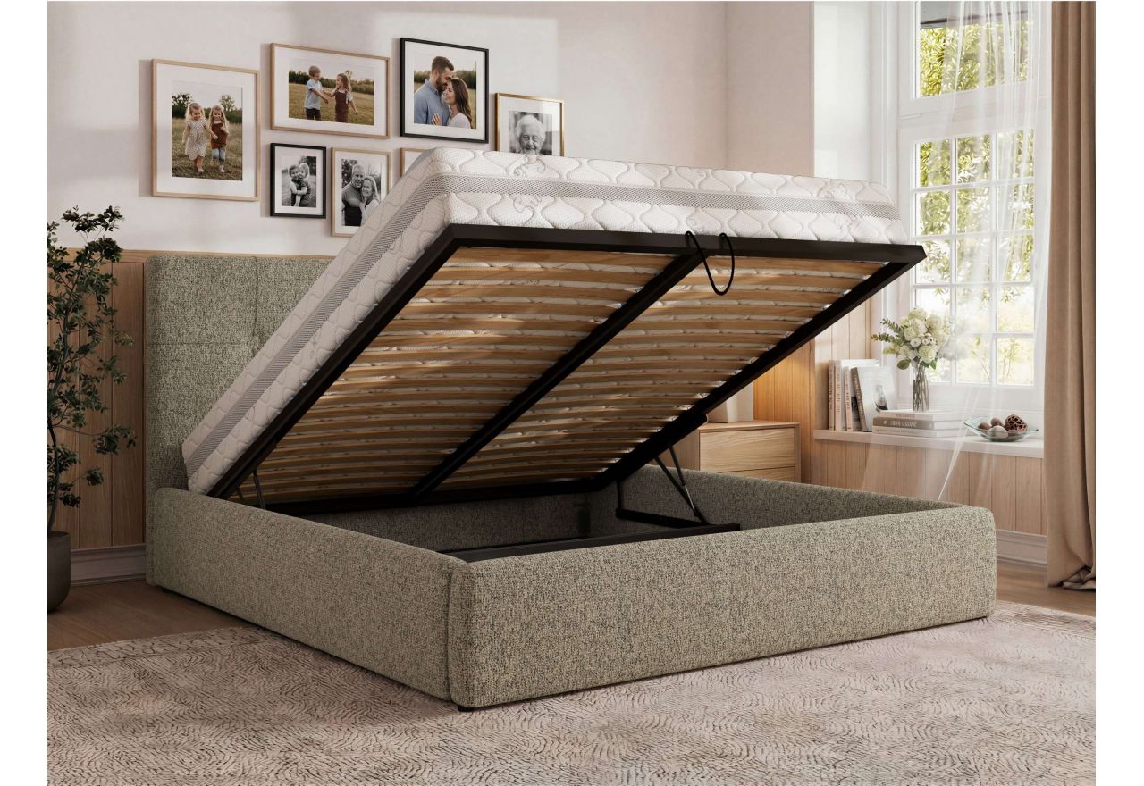 Łóżko tapicerowane CALERIO CLASSIC 180x200 - materac piankowy - ciemnobeżowy, struktura