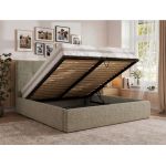 Łóżko tapicerowane CALERIO CLASSIC 200x200 - materac piankowy - ciemnobeżowy, struktura